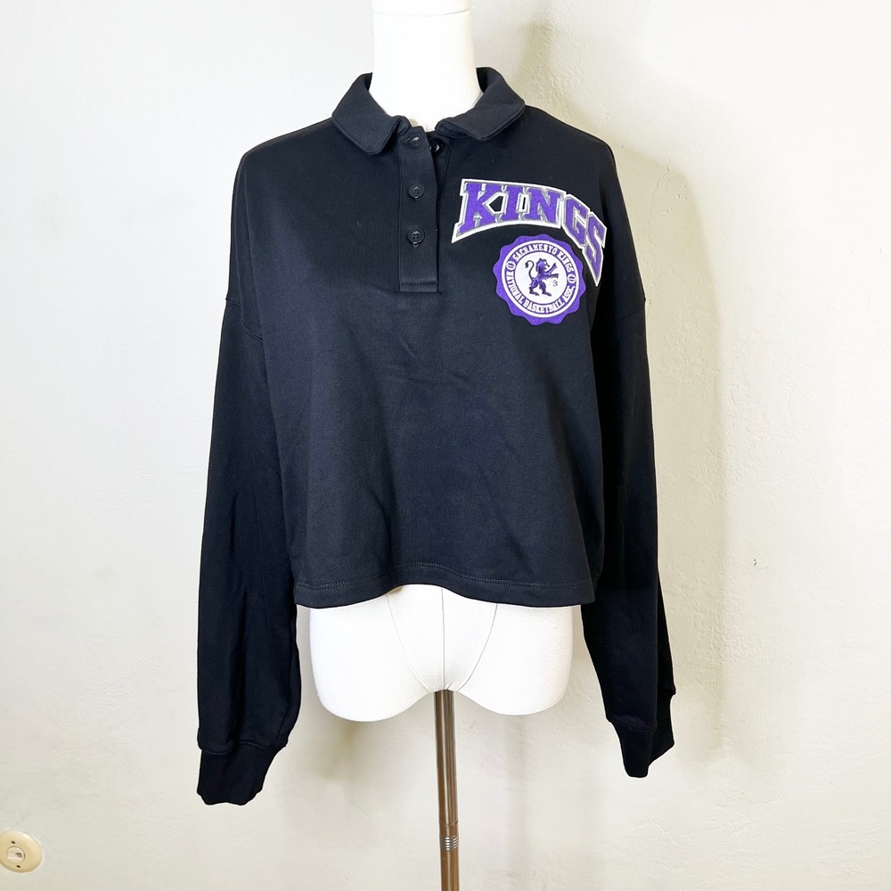 Sacramento Kings Pro Standard Cropped Polo Sweatshirt Women Size M Black NEW
